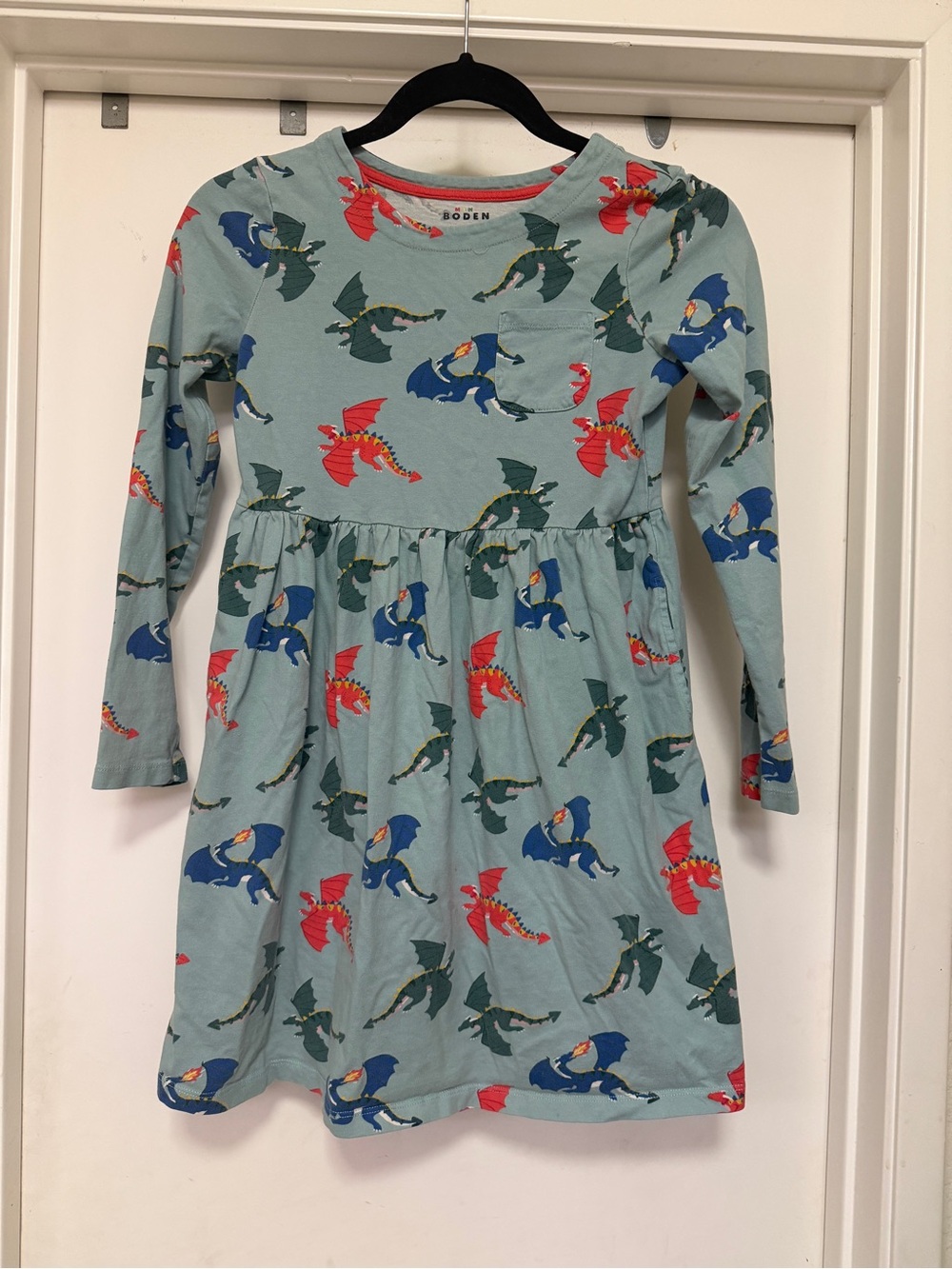 Mini Boden dragon long sleeve dress / size 11-12Y - blue